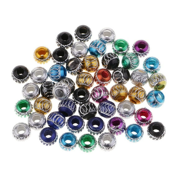 50Pcs Assorted Color Aluminum Beads With Carved Pattern Large Hole Jewelry Findings For Bracelets Making Beading Supplies (6/8/10/12mm) 10MM