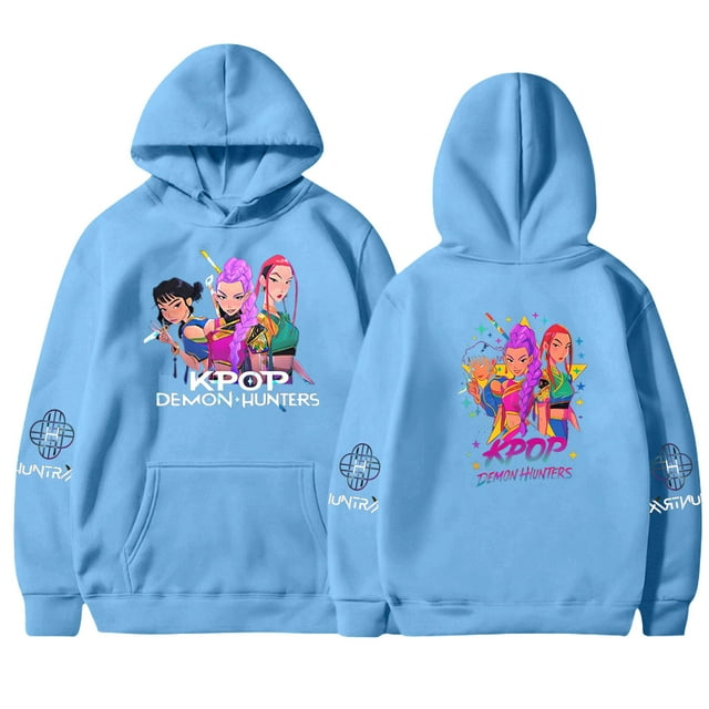 Pop cazadora para niña Demon Hunters Unisex Printed Anime Print Long-Sleeved Hooded Sweatshirt (Sky Blue)