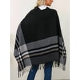 thumbnail image 3 of Women'S Wraps Open Front Travel Poncho Cape Warm Oversized Plaid Sweaters Casual Cardigan Shawls Black One Size, 3 of 8