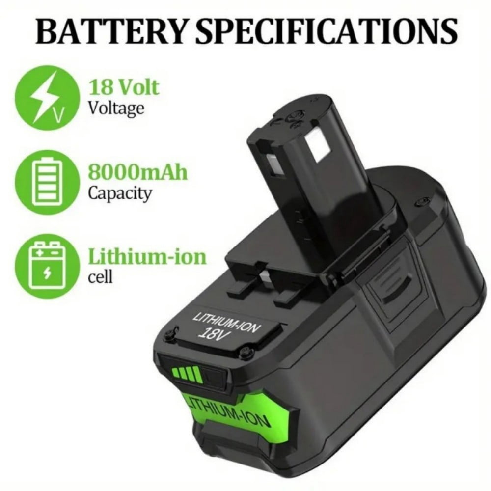 2Packs 8.0Ah Battery Compatible with Ryobi 18V Battery P108 P102 P103 P104 P105 P107 P109 P122 P145 Replacement 18 Volt Ryobi Battery