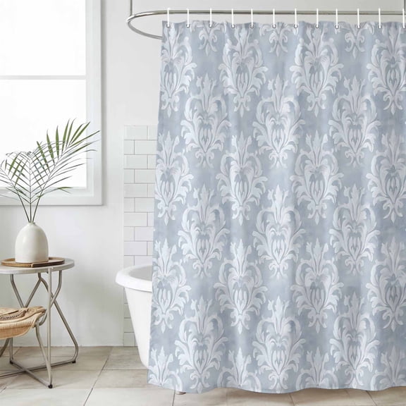Haze Blue Boho Waterproof Fabric Shower Curtain,Neutral Middle Century Turkish Pattern Waterproof Fabric Shower Curtain for Bathroom Curtains Bathtubs Shower Curtains with 12 Hooks Stall 48x72in
