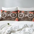 thumbnail image 4 of YST Draps de Lit Style Français Roses Rouges Drap-Housse Taille Simple 2 Pcs Ensemble de Literie Romantique Paris Imprimé Vélo Vintage Housse de Lit, Rayures en Bois Rétro Marron Décor Rustique Ferme, 4 of 6
