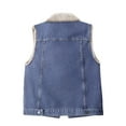 thumbnail image 5 of Women's Denim Button Front Vest, Fleece Lined Sleeveless Jacket, Warm Winter Outerwear, Casual Layering Piece, Soft Plush Inner Wear, Cold Weather Protection Blue XXXL, 5 of 7
