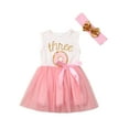 thumbnail image 3 of Toddlers Baby Girls Birthday Dress Outfits Sleeveless Vest Cute Letter Mesh Splicing Tutu Skirt +Bow Headband, 3 of 9