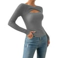 thumbnail image 4 of LilyLLL Womens Long Sleeve Knitted Sweater Cut Out Basic Shirt Blouse Tops, 4 of 5