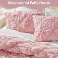 thumbnail image 3 of Regency Heights Full/Queen Textured Floral Comforter Set, Puffy Bow Tie Dorm Bedding Sets, 3-Piece Pink Elastic Ruching Comforter Bed Set with Sham for All Season, 3 of 10