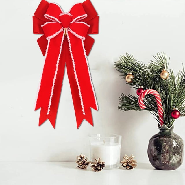 Décorations de Nœuds de Noël pour Événements et Fêtes, Grand Nœud de Cime d'Arbre de Noël pour la Maison de Noël, Ornement en Lin Rouge