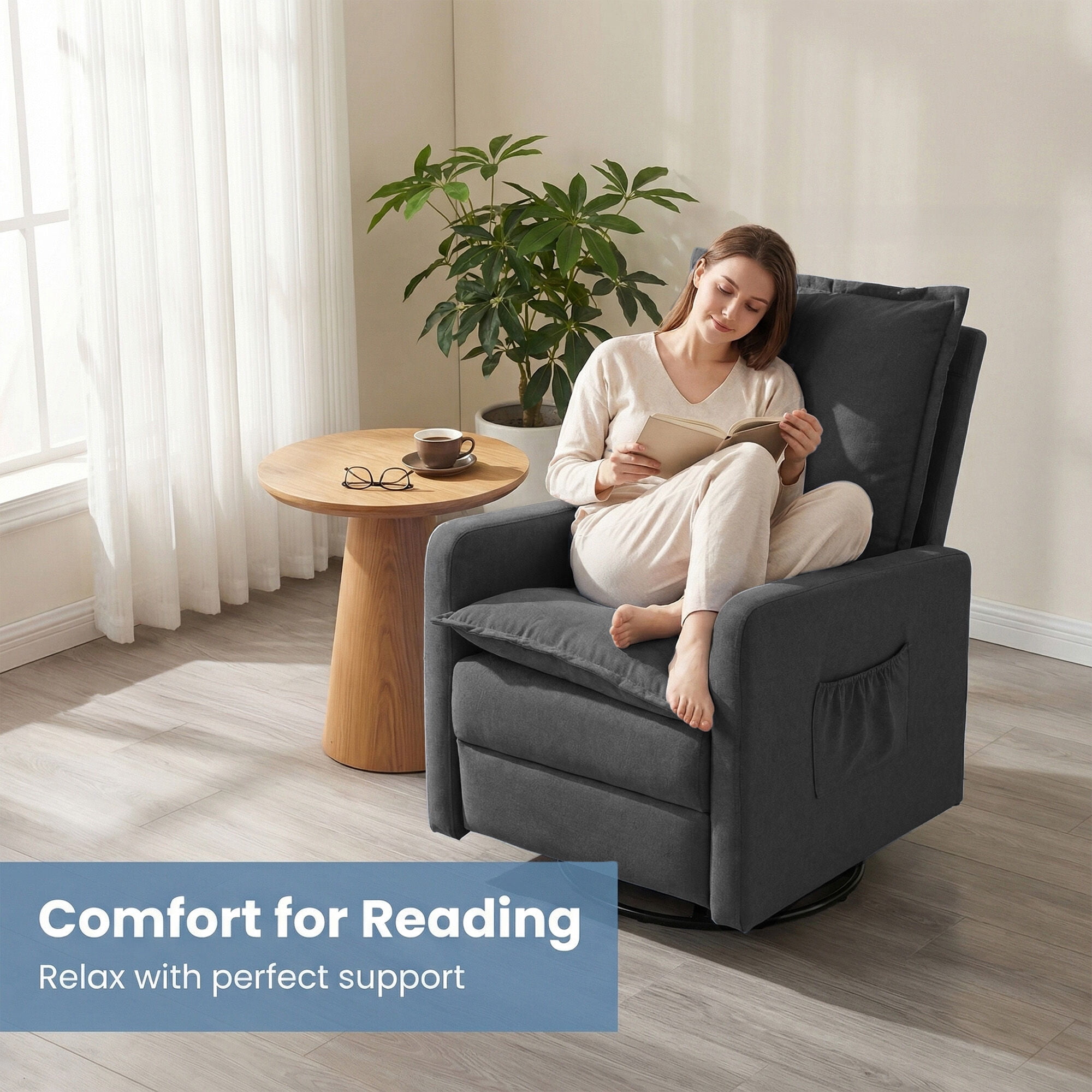 Techmilly Upholstered Glider Recliner Rocking Chair and Nursery Recliner for Nursery and Living Room, Bedroom, Linen Dark Gray