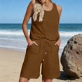 thumbnail image 2 of Soyumi Womens Short Sets 2 Piece Vacation Outfits Sleeveless Tank Top and Shorts Matching Set with Pockets, Brown, 2 of 6