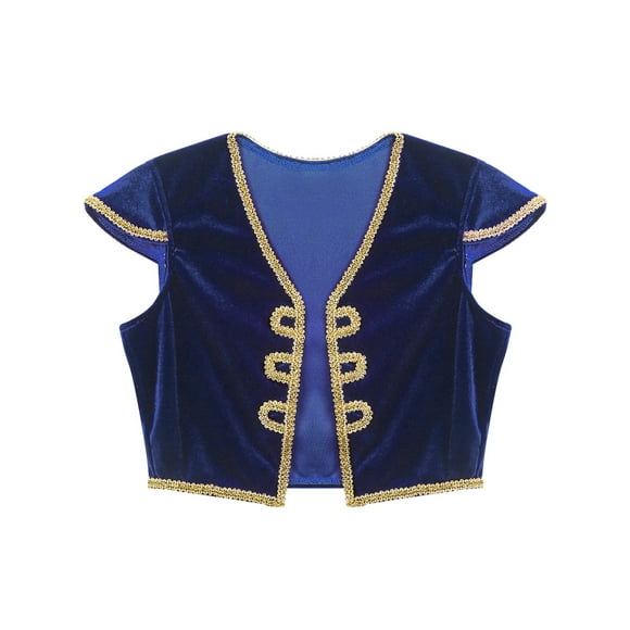 iiniim Kids Boys Arabian Prince Costume Cap Sleeve Open Front Vest Waistcoat Halloween Carnival Dress Up Royal Blue 8
