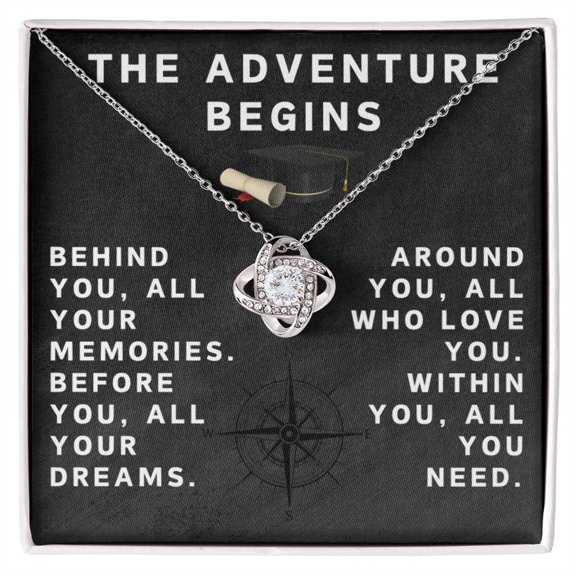 Class of 2025 Necklace for Her Adventure Begins Necklace Class of 2024 Necklace Graduate Gifts for Women Graduate Knot Necklace Graduation Gifts for Her