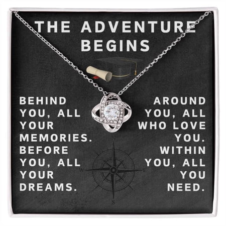 Class of 2025 Necklace for Her Adventure Begins Necklace Class of 2024 Necklace Graduate Gifts for Women Graduate Knot Necklace Graduation Gifts for Her