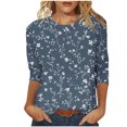 thumbnail image 2 of SOOMLON Womens 3/4 Sleeve Shirts Petite Tunic Cotton Tops Dressy Casual Crew Neck Shirts Cute Flowers Graphic T Shirts 2025 Trendy Spring Summer Ladies Tops Loose Fit Basic Outfits Pullover Blue XL, 2 of 5