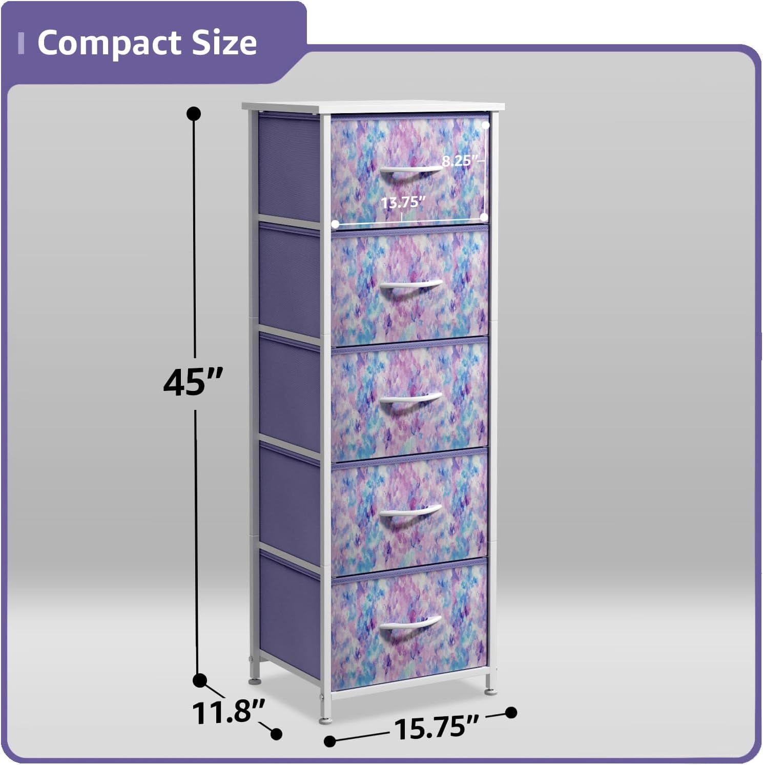 Sorbus Dresser w/ 5 Drawers Furniture Tall Storage Organizer Unit for Bedroom Tie-Dye Purple