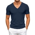 thumbnail image 2 of LEKWK V Neck T-Shirts for men Short Sleeve Casual Summer Tops Slim Fit Muscle Athletic Shirts Lightweight Breathable Basic Pullover Tees for Workout Gym Training Dark Blue XXL, 2 of 8