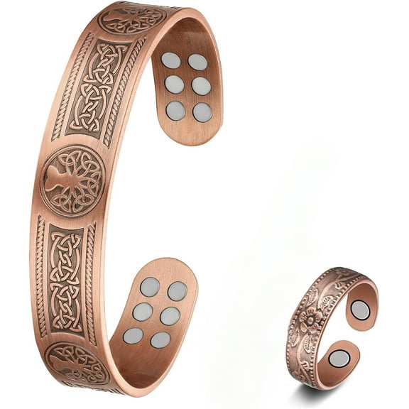 Wollet Copper Magnetic Bracelets & Ring for Women & Men with Magnets