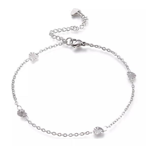 Silver Tone Heart Charm Chain Anklet Adjustable Style Z37