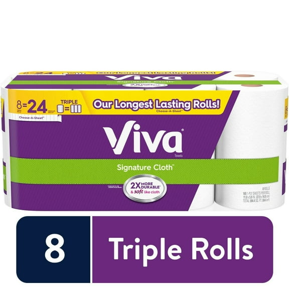 Viva Signature Cloth Paper Towels, Choose-A-Sheet - 8 Triple Rolls = 24 Regular Rolls (165 Sheets Per Roll)