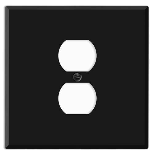 Jumbo 2-Gang Duplex Outlet Cover Plate Oversized 5.5"x5.5" Centered Receptacle Faceplate, Heavy-Duty Black Metal, Matte Finish, Screw Mount, Made in USA, Fits Standard Duplex Outlets