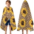 thumbnail image 3 of Beige Leopard Sunflower Pattern Hooded Bath Towel，60"x35" for Ages 3 To 12 Kids, Quick Dry Lightweight Soft Microfiber Hood Beach Towel Cover Up for Kids, 3 of 7