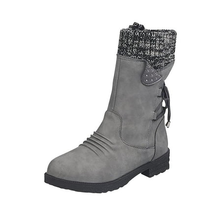 

jsaierl Women Fashion Shoes Retro Western Boots Casual Warm Low Heels Mid-calf Boots
