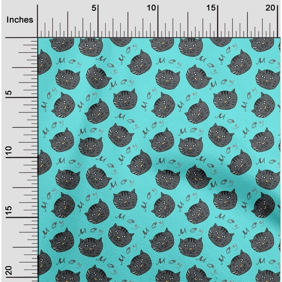 oneOone Cotton Cambric Aqua Blue Fabric Cat Face Animal Diy Clothing Quilting Fabric Print Fabric By Yard 56 Inch Wide