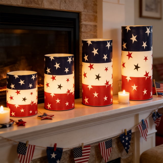 YoGold Independence Day Electronic Candle Set – 4 Flameless LED Candles, Battery Operated, for Table Decor (Multi-color)