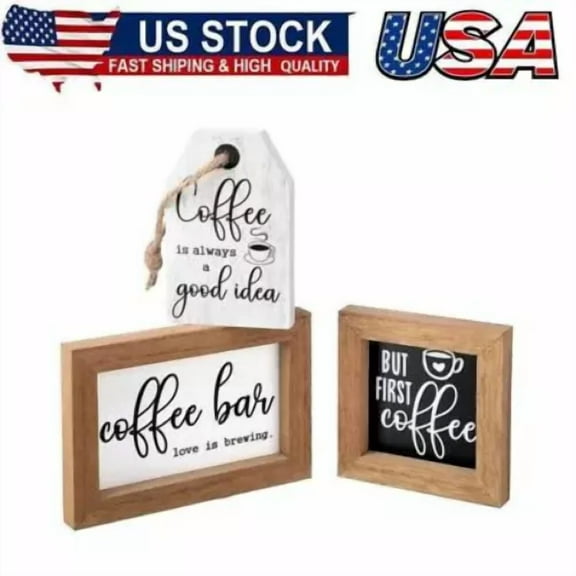 3Pieces Coffee Bar Decor Sign Mini Coffee Bar Sign Farmhouse Coffee Accessories
