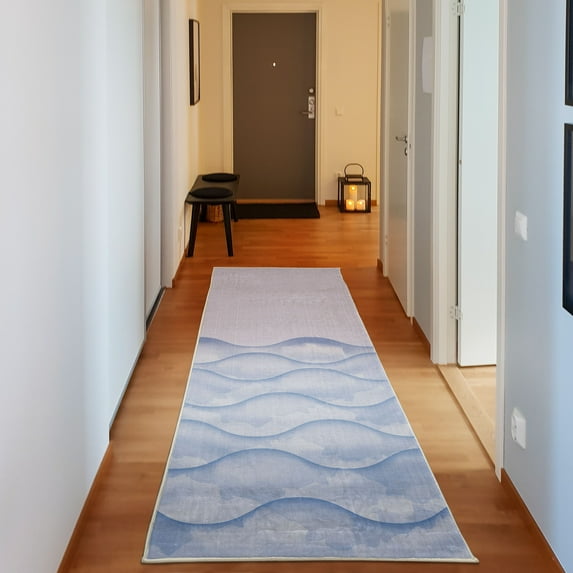 Ocean Decorative Rug, Sea Waves Illustration Features Liquid Ocean Motion Water Tides Image Art, Quality Carpet for Bedroom Dorm and Living Room, 6 Sizes, Pale Sky, by Ambesonne