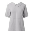 thumbnail image 4 of Women Summer Tops Women's Retro Fashion Solid Color Loose Casual Turndown Neck Shirt Short Sleeved T Shirt Tops Womens Short Sleeve Casual Long Sleeve Athletic for Women Thermal Long Running Grey 2XL, 4 of 5