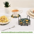 thumbnail image 5 of Yayeee 6 PCS Drink Coasters with Holder Set Woven Absorbent Round Tabletop Hot Pad, Green Lemons, 5 of 7