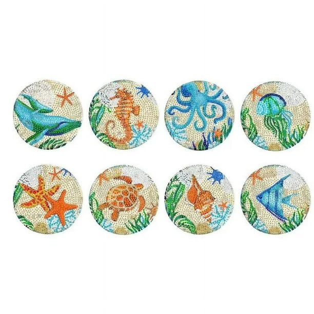 PhotoCustom-posavasos con forma de círculo para pintura de diamantes, posavasos con forma de taladro, cojín de taza con estante, regalo para manualidades, 8 unidades por juego
