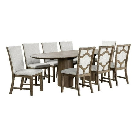 Furniture of America Vrusales Wood 9-Piece Dining Table Set in Oak