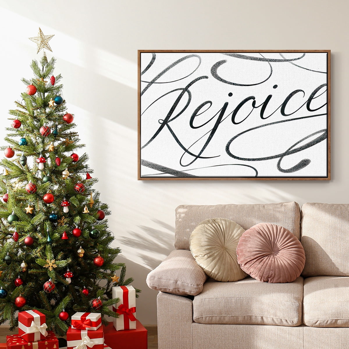 Rejoice - Framed Gallery Wrapped Holiday Canvas - 17 x 25 - Rosewood Frame