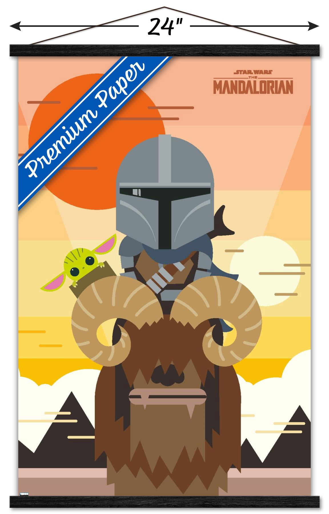 Star Wars: The Mandalorian - Geo Pop Sunset Wall Poster with Wooden Magnetic Frame, 22.375" x 34"