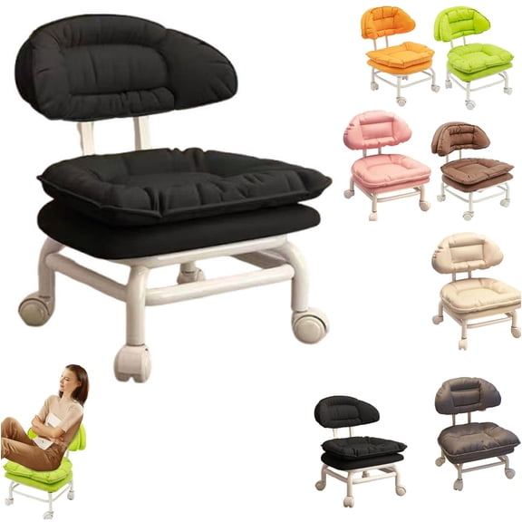 Rolling Low Stool with Backrest, Short Stool Adjustable Padded Seat & 360 Silent Casters, Low Stool with Wheels for Home, Office, Garage, Shop