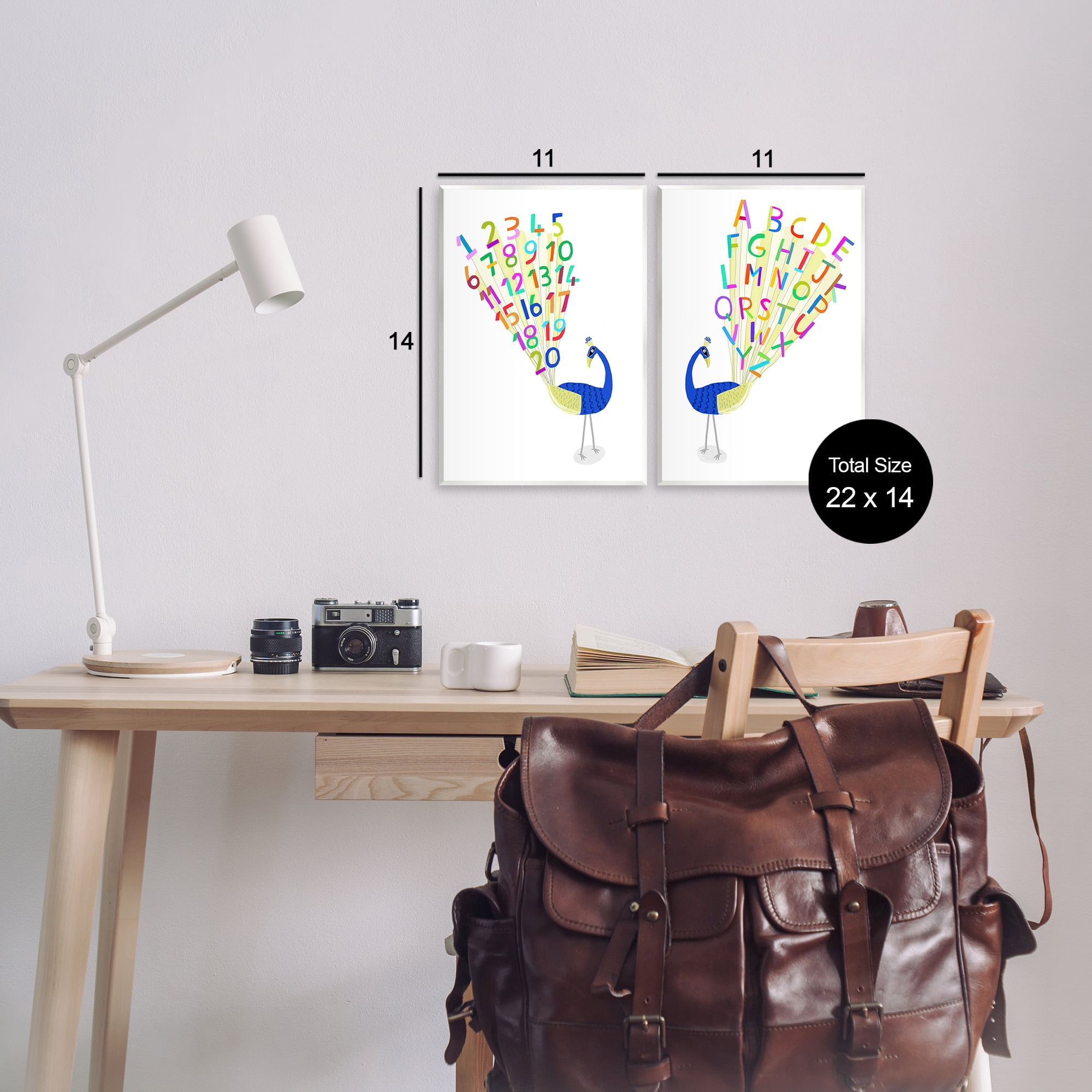 Stupell Industries Peacock Alphabet Numbers Education Painting Unframed Art Print Wall Art, 11 x 14, Set of 2