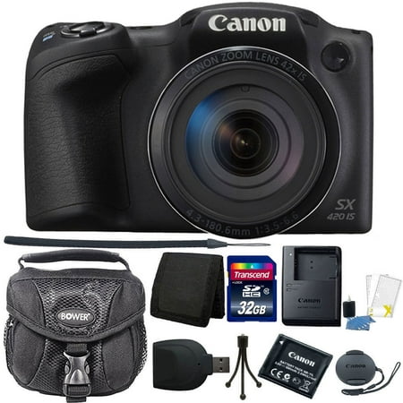 Canon PowerShot SX420 IS 20.0MP HD 720p Video Recording 1.2.3" CCD 42x Optical Zoom Lens 24-1008mm (35mm Equivalent) Built-In Wi-Fi ISO 1600 Black Digital Camera 32GB Accessory Kit