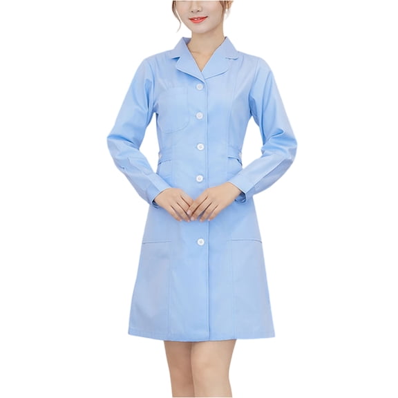 Scrub Dresses for Women Casual Solid Color Short Sleeve Nur-se Working Uniform Pockets Stretchy V-Neck Holiday Workwear Blue