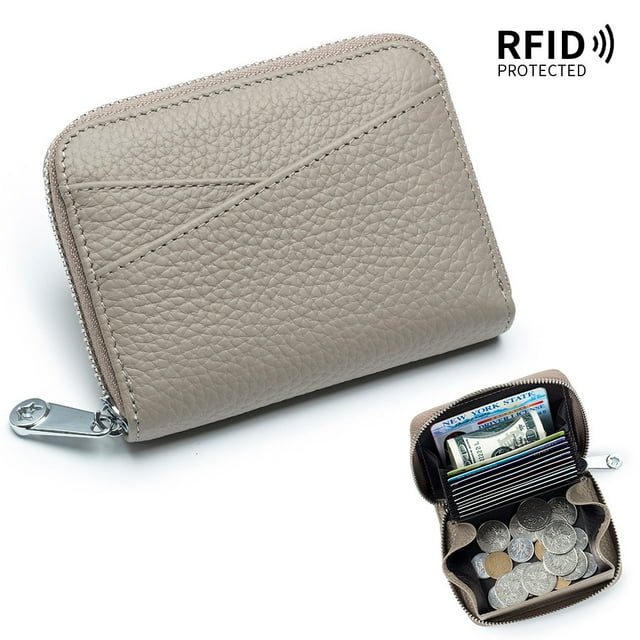 Monedero de piel auténtica de estilo japonés con múltiples tarjetas, monedero RFID, tarjetero con cremallera, monedero para hombre y mujer, gran capacidad