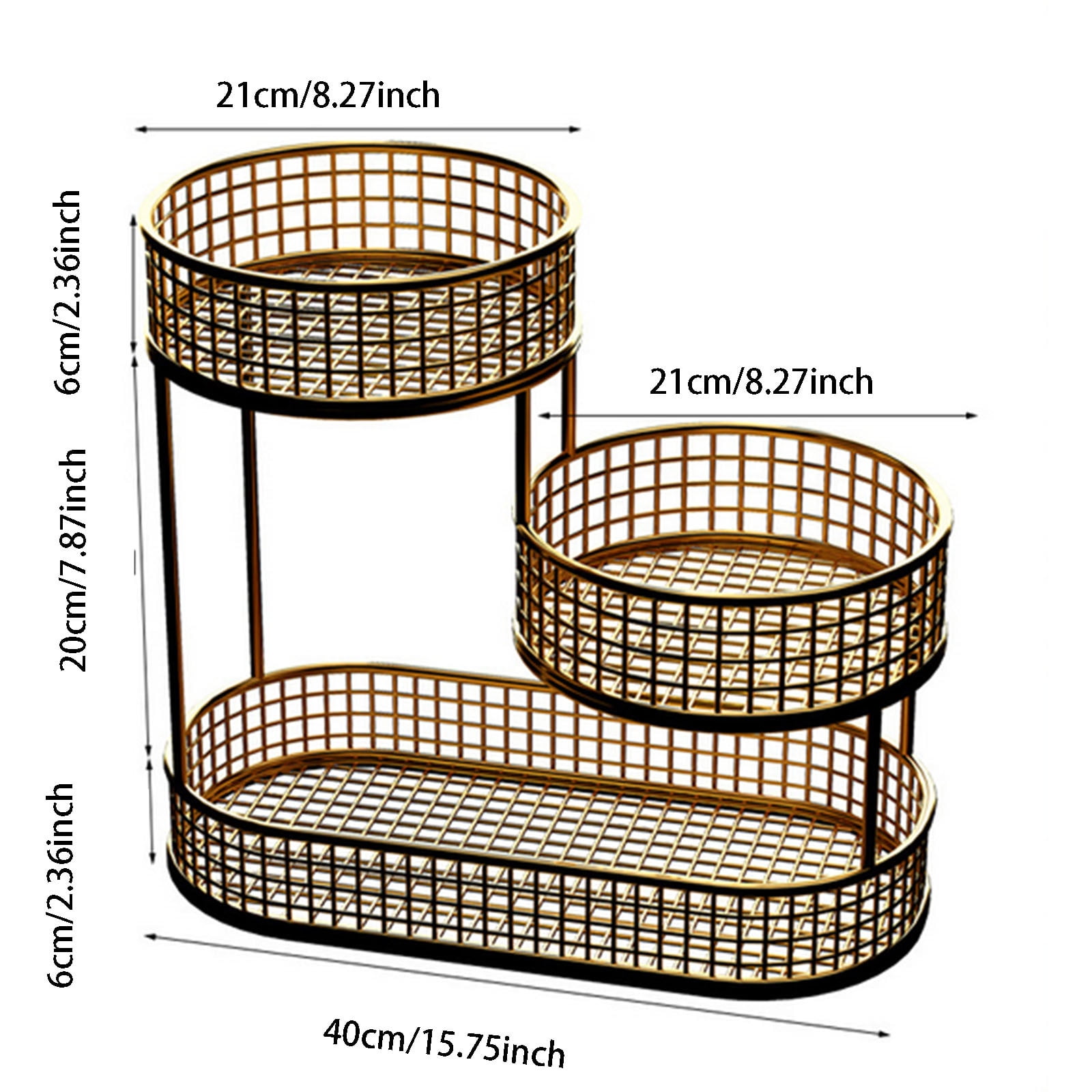 3 Tier Fruit Basket Countertop Round Artistical Fruit Basket Bowl For Kitchen Counter Compact Metal Mesh Basket Fruits & Vegetables Stand(Gold L)
