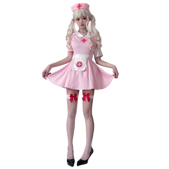 HNMKIU Halloween Clothes Elegant Dress Women Halloween Role Play Outfit Anime Adult Gothic Fashion Party Pink,L