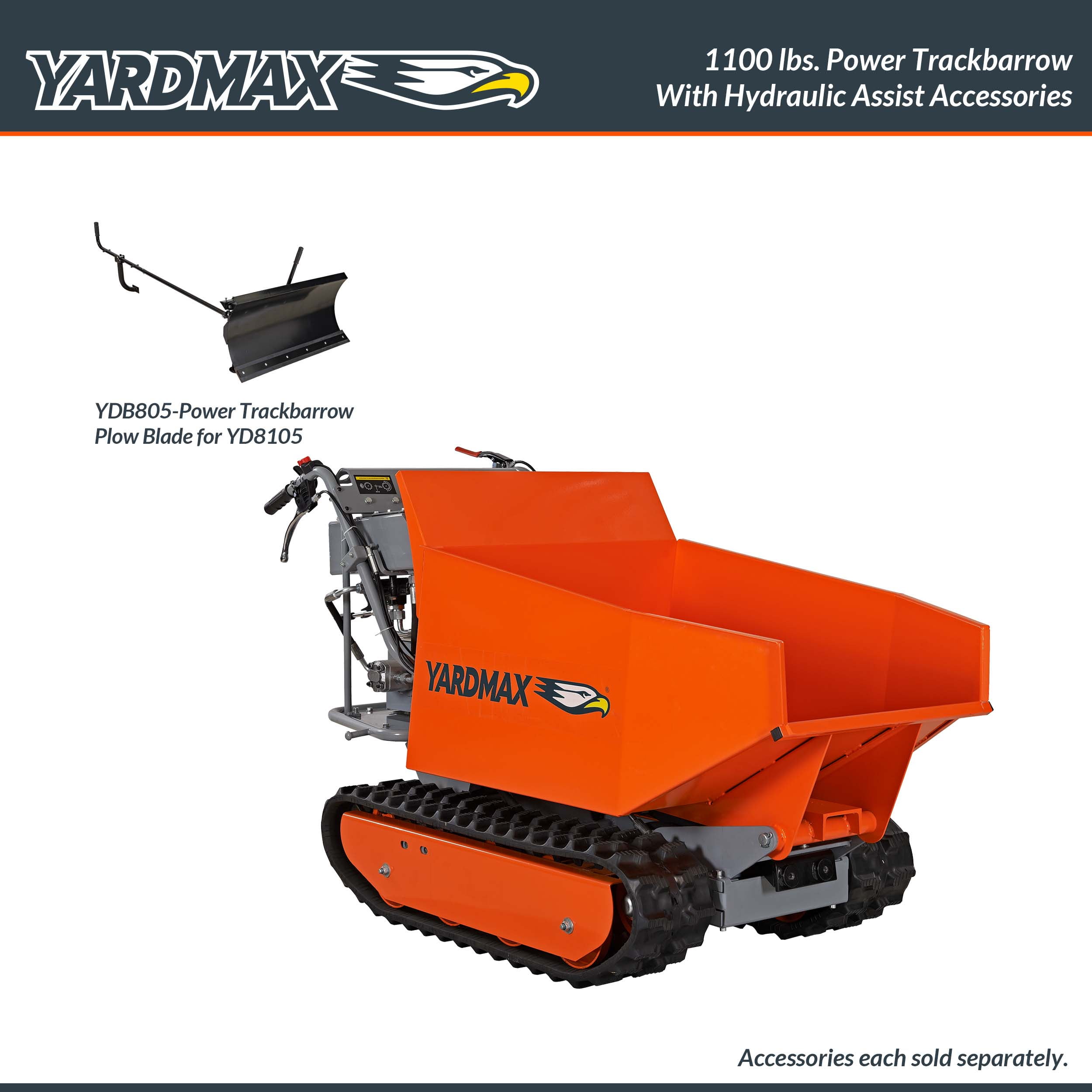 YARDMAX YD8105 Track Barrow with Hydraulic Assist, 1100 lb. Capacity, Briggs and Stratton, CR950, 6.5 hp, 208cc