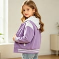 thumbnail image 6 of UDAUDU Kids Girls Boys Varsity Hoodie Jackets Baseball Jacket Button Down Lightweight Bomber Fall Winter Coat School Outwear with Pocket Purple 14-15 Years, 6 of 6
