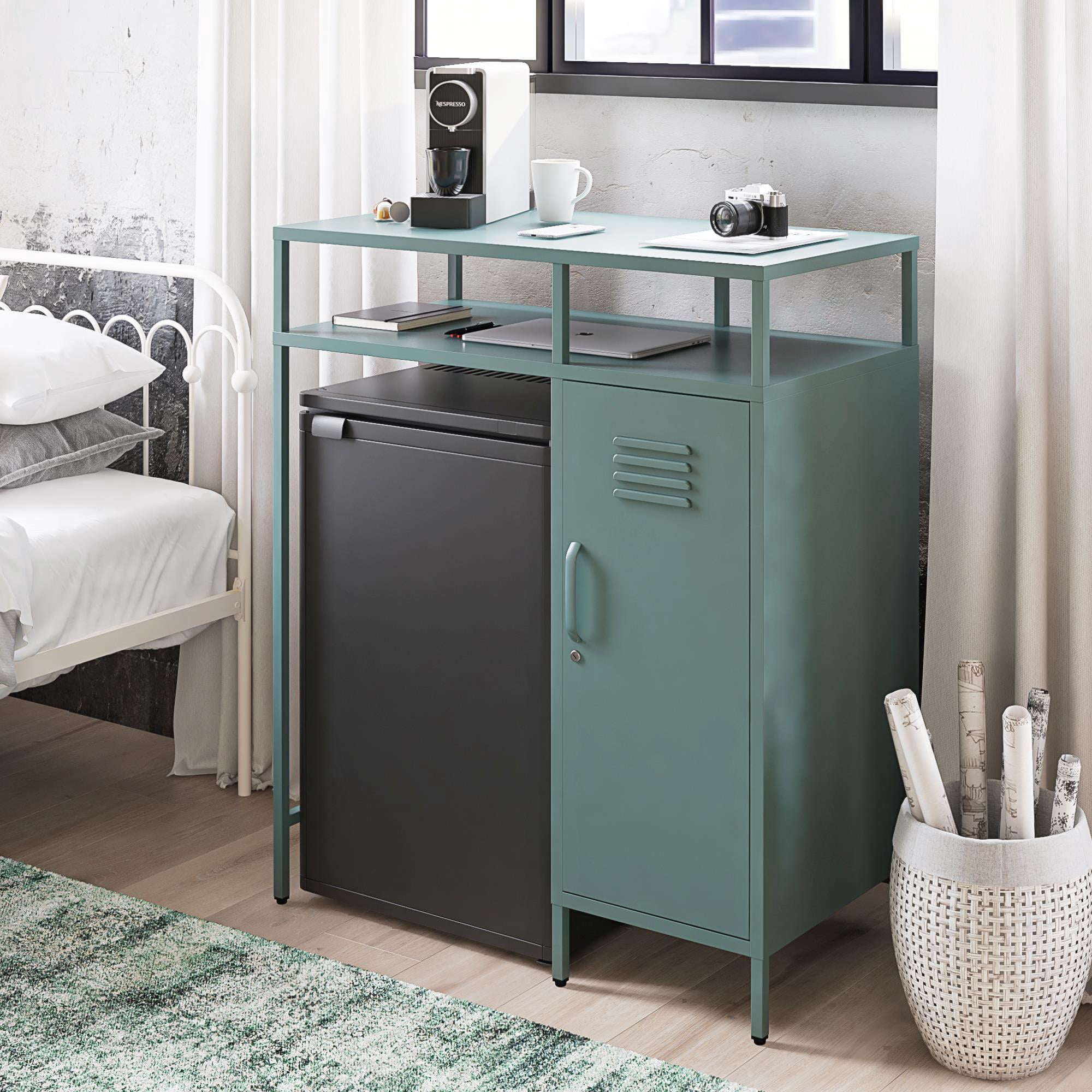 Novogratz Cache Metal Locker-Style Mini Refrigerator Organizer, Hunter Green