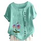 thumbnail image 1 of Camiseta Casual de Manga Corta con Botón de Cuello Redondo de las Mujeres, Tops Cortos para las Mujeres, 1 of 3