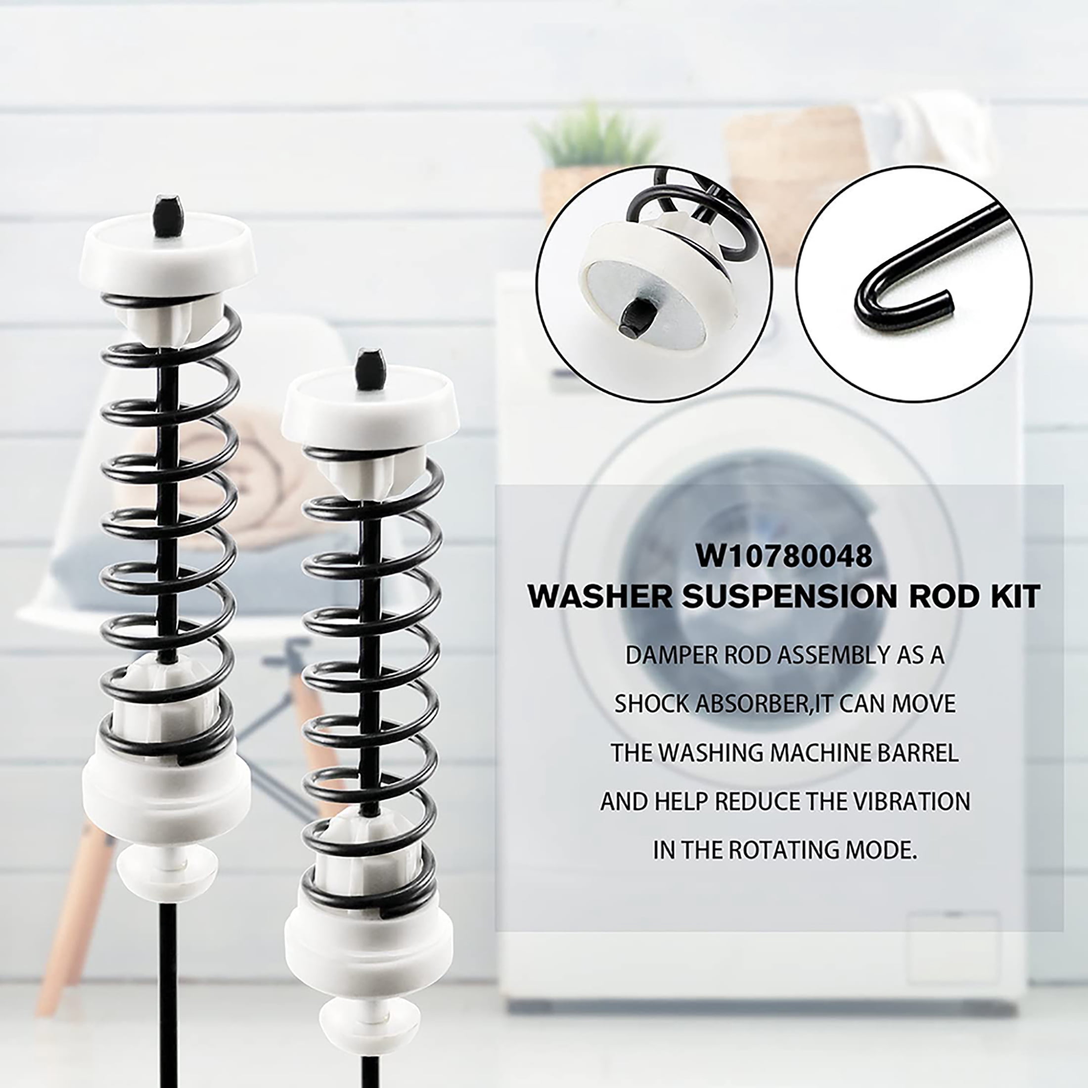 W10780048 Washer Suspension Rod Kit (4pcs) with W10400895 Washer Suspension Springs (4pcs) Replacement for Whirlpool Kenmore Amana Maytag Washing Machines