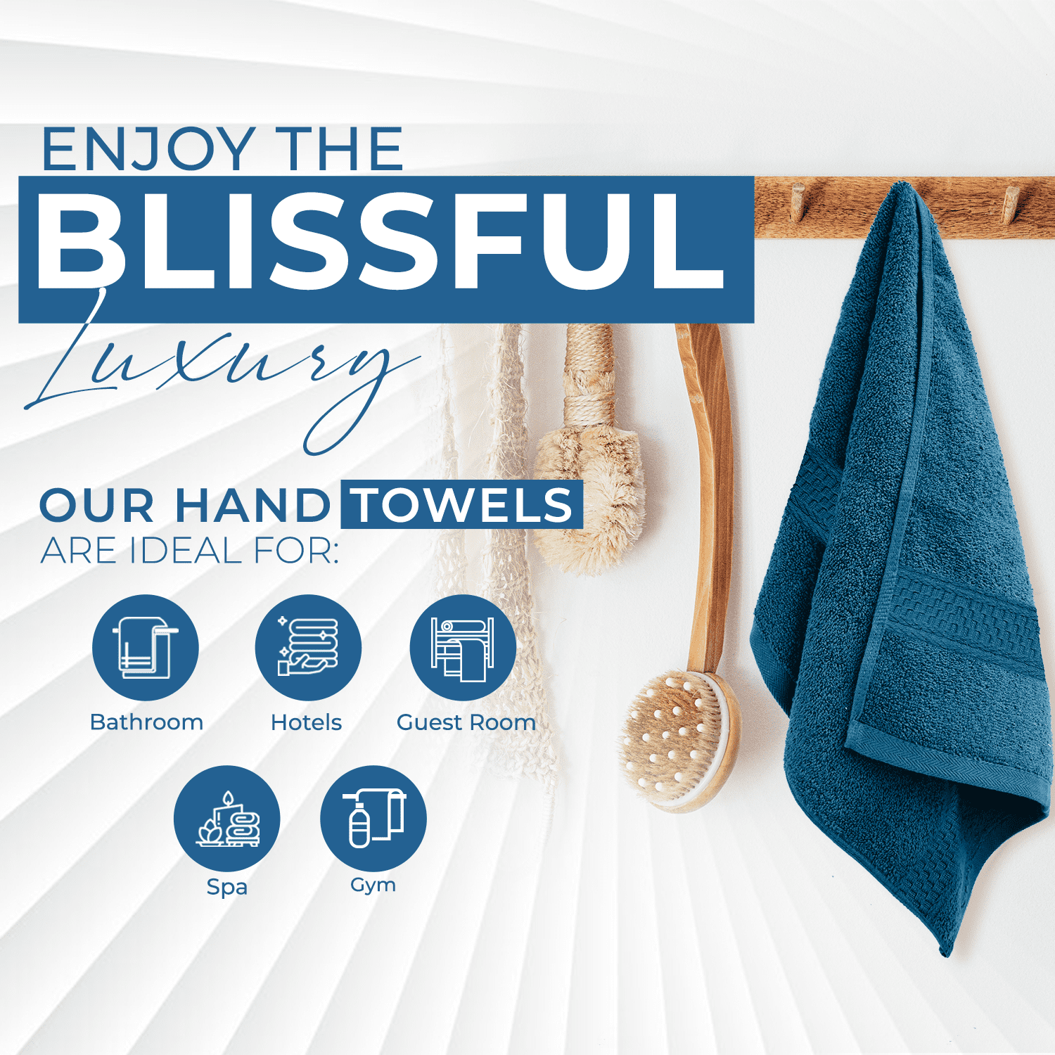 Dan River Hand Towel pack of 6 Quick Dry And Absorbent Cotton Towels for Bathroom - Blue 16x28in