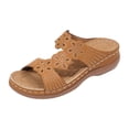 thumbnail image 4 of Rokment Orthopedic Wedges Slip on Sandals for Women with Arch Support Comfortable Summer Beach Flower Hollow out Leather Platform Arch Support Walking Dress Slides Brown Size 8.5, 4 of 5