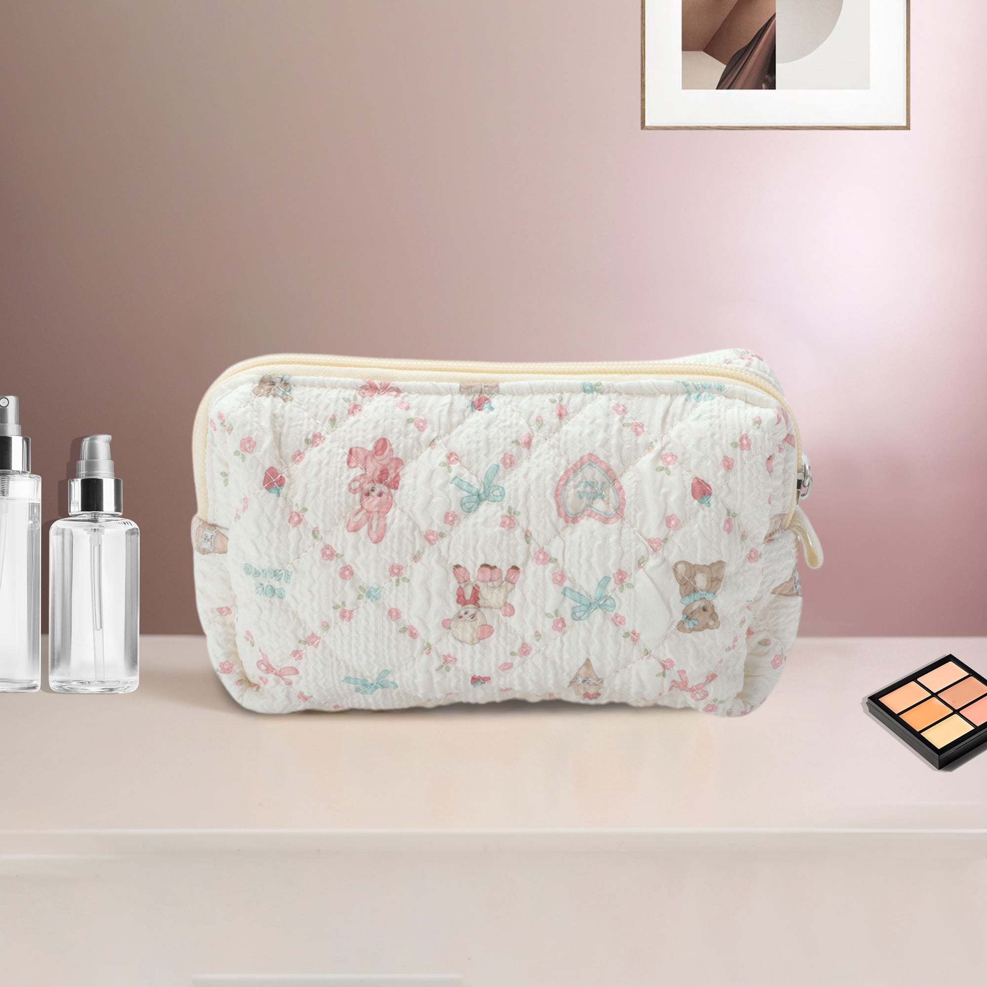 Unique Bargains Lace Cake Pink Makeup Bag for Travel and Storage with Drawstring Closure